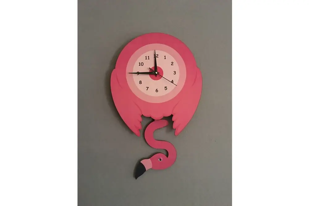 Flamingo Dekoratif Sarkaçlı Duvar Saati