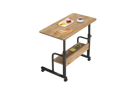 Yükseklik Ayarlı Raflı Kahvaltı Sehpası, Çam, 70X40