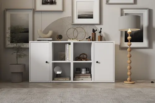Consola Iki Kapaklı Raflı Beyaz Konsol Çıtasız Kns-1169-Ç