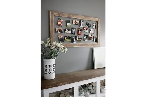 Ottoıdea • Doğal Ahşap Fotoğraf Tutucusu + Memoboard / 10 Adet Ahşap Mini Mandal Hediyeli.