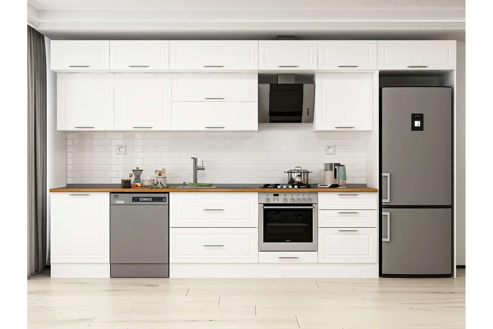 Alvinka 400X240 Cm Klasik Mebran Mutfak Dolabı, Mb E80S60S60 2 Mebran Beyaz Suntalam