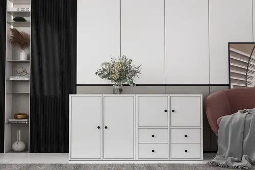 Consola Dört Kapaklı Raflı Beyaz Konsol Çıtasız Kns-1183-Ç