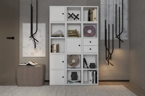 Leksa 4 Kapaklı Çekmeceli Raflı Kitaplık 97 Cm Beyaz Ktp-1075-Ç