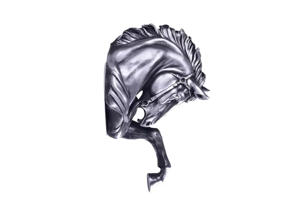 Şahlanmış At Duvar Büst Gümüş Eskitme 51Cm