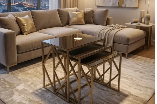 Venice Eskitme Bakır Metal Ayaklı Bronz Aynalı Zigon Sehpa