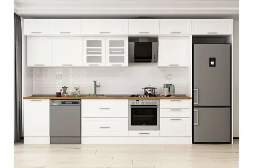 Alvinka 390X240 Cm Klasik Mebran Mutfak Dolabı, Mb E80S50S60 3 Mebran Beyaz Suntalam