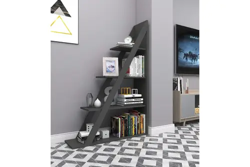 Arven 4 Raflı Modern Kitaplık Raf Ünitesi, Antrasit