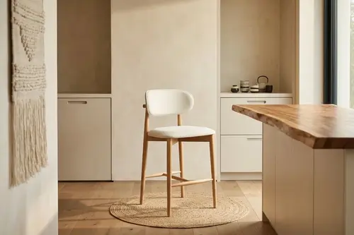 Polo Bar Sandalyesi, Naturel Ahşap, Krem Kumaş