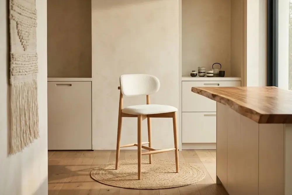 Polo Bar Sandalyesi, Naturel Ahşap, Krem Kumaş