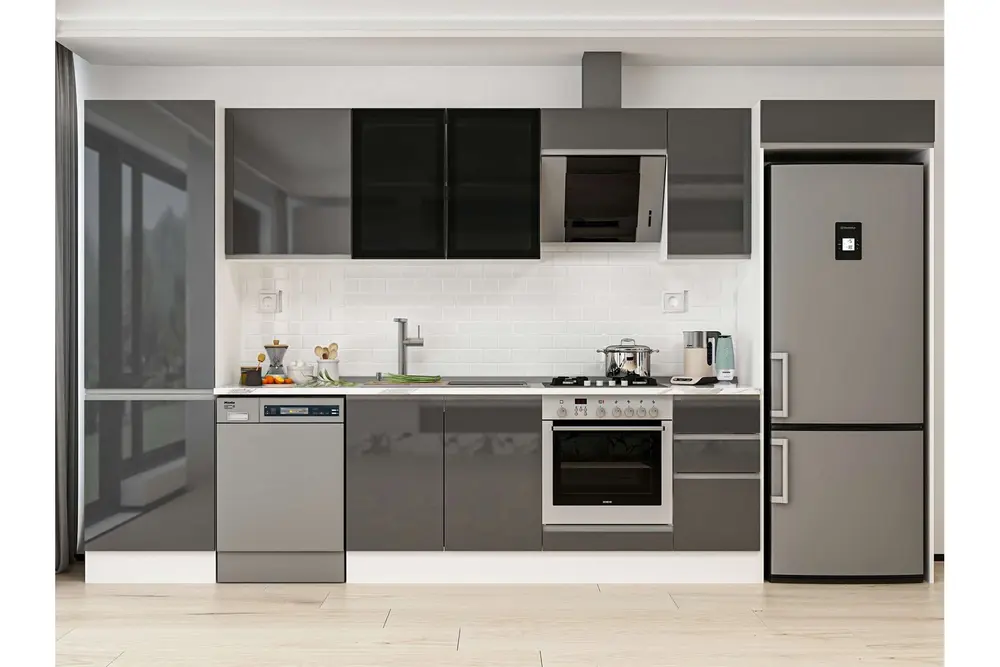 Alvinka 390X222 Cm Mutfak Dolabı, Mbb E90B60S40 3 Antrasit Suntalam