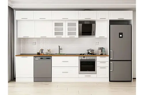 Alvinka 390X240 Cm Klasik Mebran Mutfak Dolabı, Mb E90S60S40 3 Mebran Beyaz Suntalam