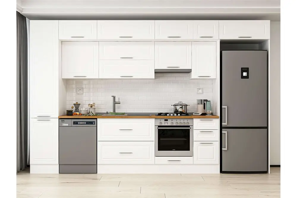 Alvinka 365X240 Cm Klasik Mebran Mutfak Dolabı, Mbb E80B45S40 1 Mebran Beyaz Suntalam