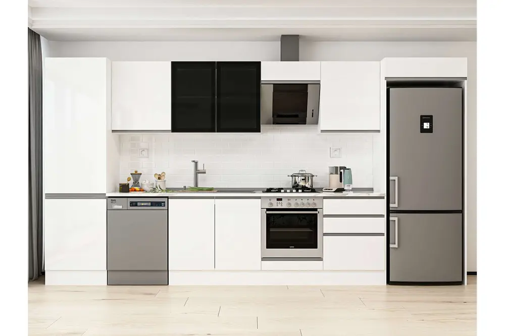 Alvinka 400X222 Cm Mutfak Dolabı, Mbb E80B60S60 3 Beyaz Suntalam