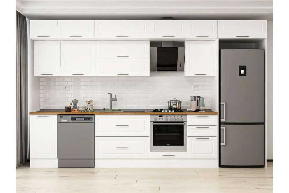 Alvinka 385X240 Cm Klasik Mebran Mutfak Dolabı, Mb E90S45S50 2 Mebran Beyaz Suntalam
