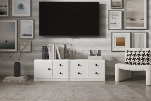 Leron Dolaplı Çekmeceli Tv Ünitesi Beyaz 130 Cm Tv 1012 Ç