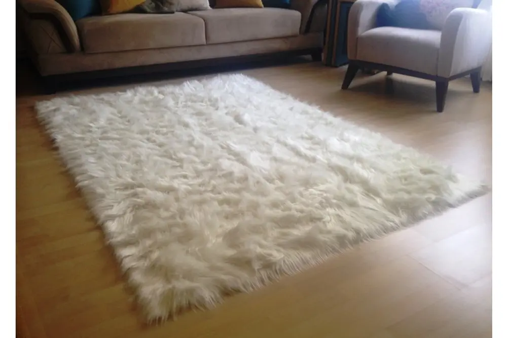 Tappeto Kuzu Kürkü Post Halı, Fildişi Krem, 80X150