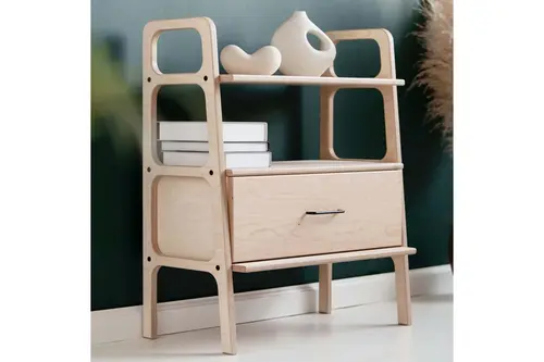 Woodesk Boulder Çekmeceli Kitaplık Komodin, Natural Renk