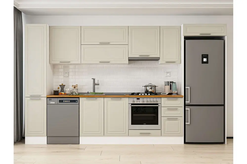 Alvinka 370X222 Cm Klasik Mebran Mutfak Dolabı, Mbb E90B40S40 1 Mebran Kumtaşı Suntalam