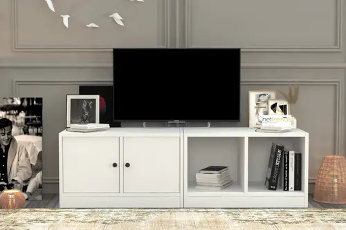 Leron Rafli Kitaplikli Tv Ünitesi Beyaz 130 Cm Tvt 1004 Ç