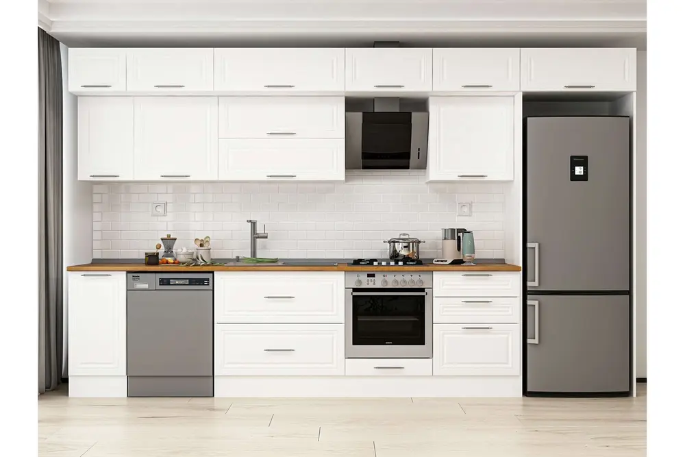 Alvinka 390X240 Cm Klasik Mebran Mutfak Dolabı, Mb E90S40S60 2 Mebran Beyaz Suntalam