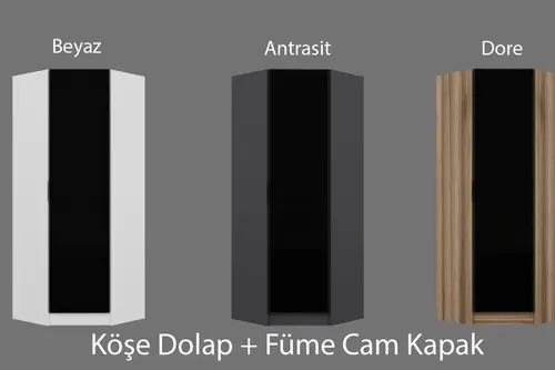 Kale 1 Füme Cam Kapaklı Köşe Dolap, Dore Ceviz, 190 Cm