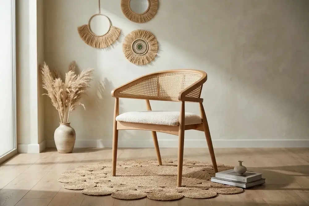 Gazel Sandalye, Naturel Ahşap, Krem Kumaş
