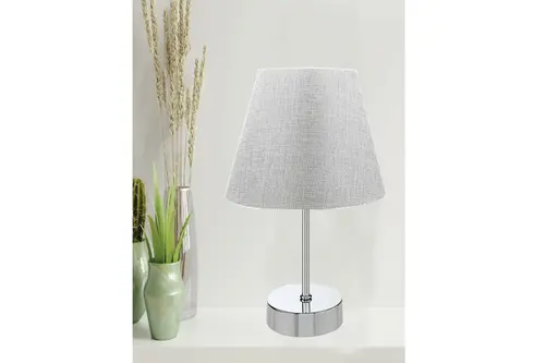 Evlight Masa Lambası Krom Lüx Metal Abajur Gri
