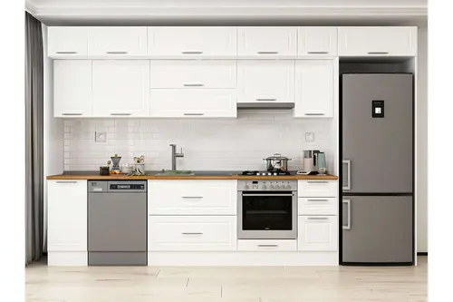 Alvinka 360X240 Cm Klasik Mebran Mutfak Dolabı, Mb E80S40S40 1 Mebran Beyaz Suntalam