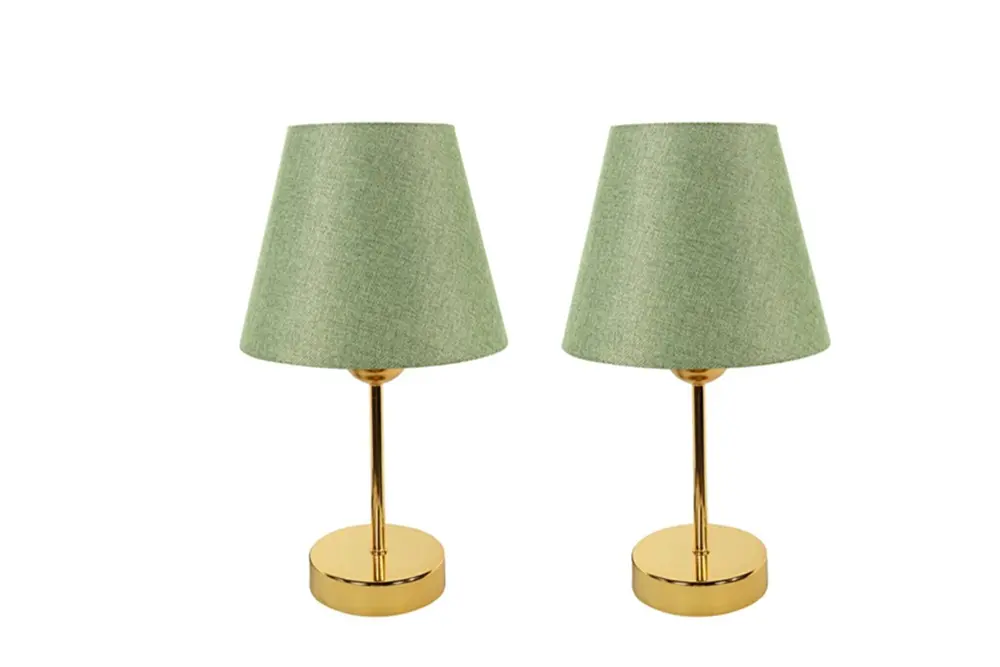 Evlight Metal Ayaklı İkili Abajur, Gold Yeşil