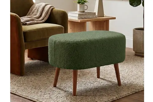 Bulut Ahşap Ayaklı Oval Puf,Yeşil