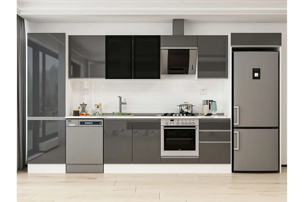 Alvinka 390X222 Cm Mutfak Dolabı, Mbb E80B60S50 3 Antrasit Suntalam