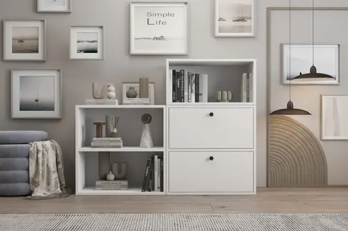 Leksa Düser Kapaklı Raflı Kitaplık 130 Cm Beyaz Ktp-1255-Ç