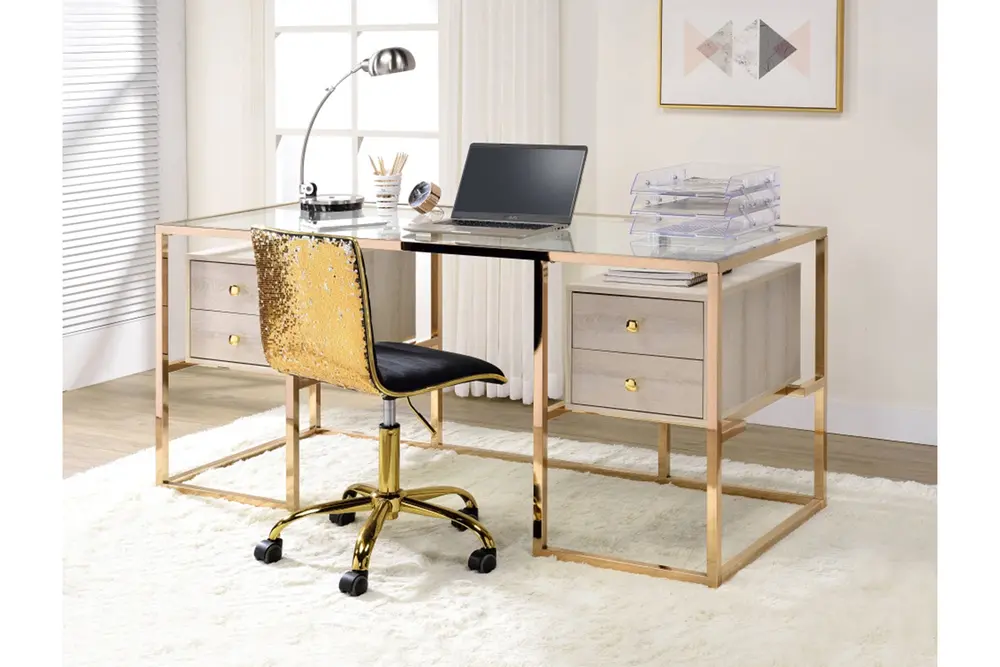 Trinity Gold Kaplama Metal Çalışma Masası, Sarı