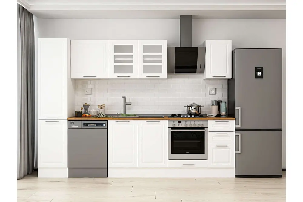 Alvinka 295X210 Cm Klasik Mebran Mutfak Dolabı, Mb E90B45S40 3 Mebran Beyaz Suntalam