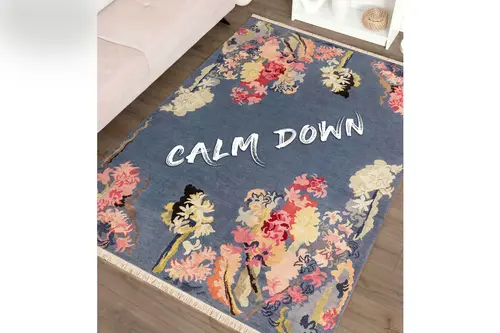 Calm Down Baskılı Dokuma Taban Halı, 160 Yng, 80X150 Cm