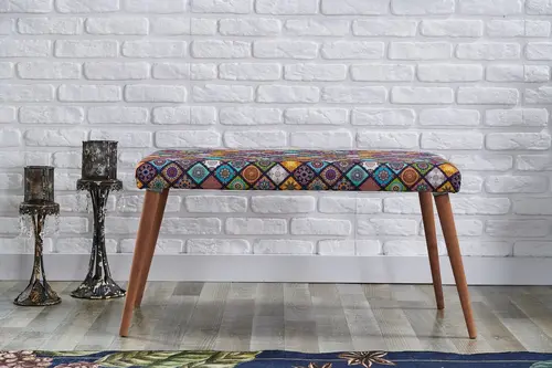 Tubihome Linda Bench, Anemon Desen, Ahşap Ayak