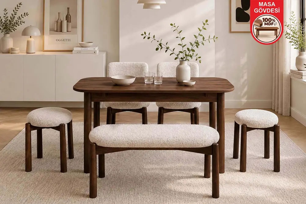 Vina Luxe Açılır Mdf Mutfak Masa Takımı Ceviz
