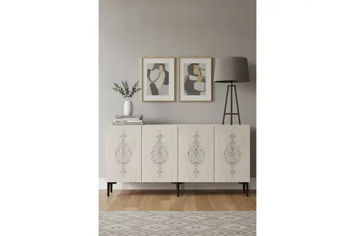 Hüma Konsol Ve Tv Sehpası, Beyaz Traverten, 150 Cm, Ka1529Bt