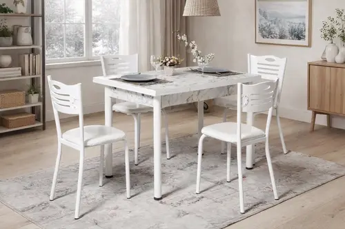 Smart Masa Ve Smart Sandalye Takımı, Beyaz Mermer, 110X70