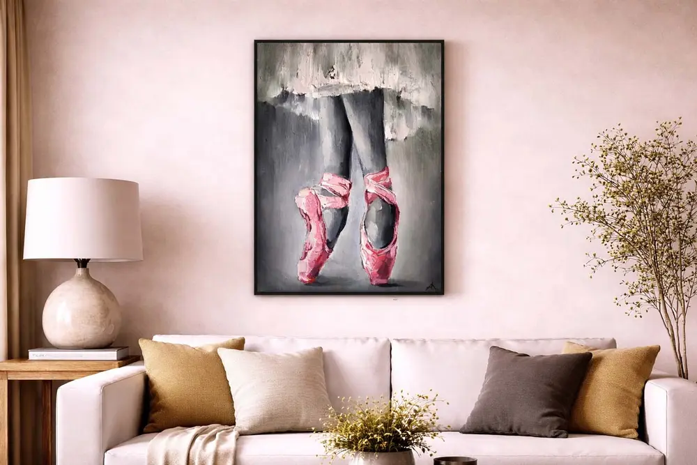 Pembe Ayakkabalı Balerin Orijinal Yağlı Boya Tablo