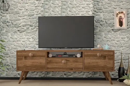 Penta Tv Sehpası, Ahşap Ayaklı, Ceviz, 140 Cm