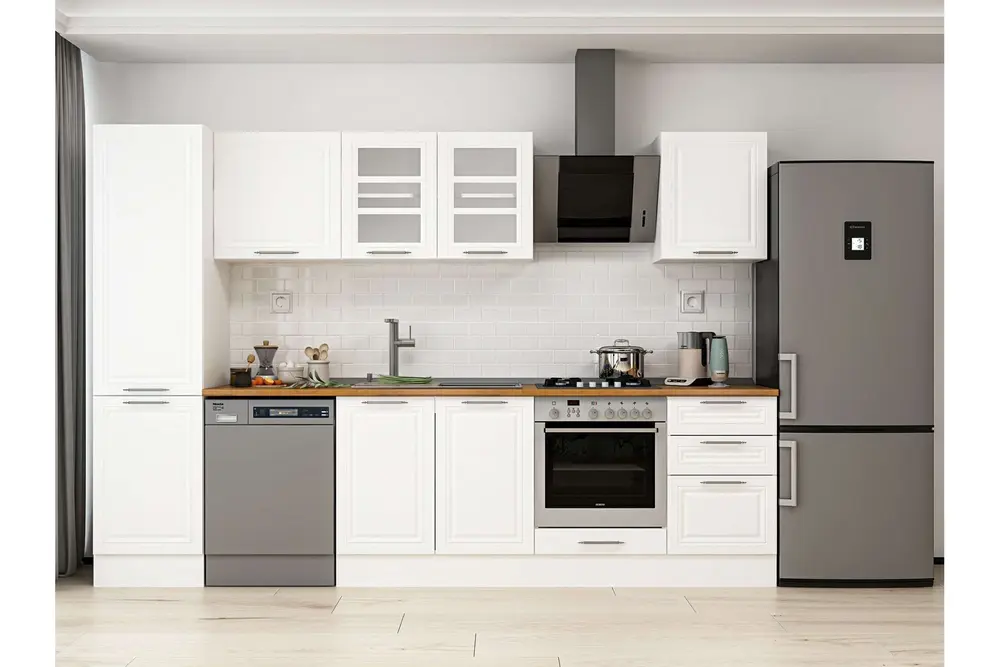 Alvinka 310X210 Cm Klasik Mebran Mutfak Dolabı, Mb E90B50S50 3 Mebran Beyaz Suntalam