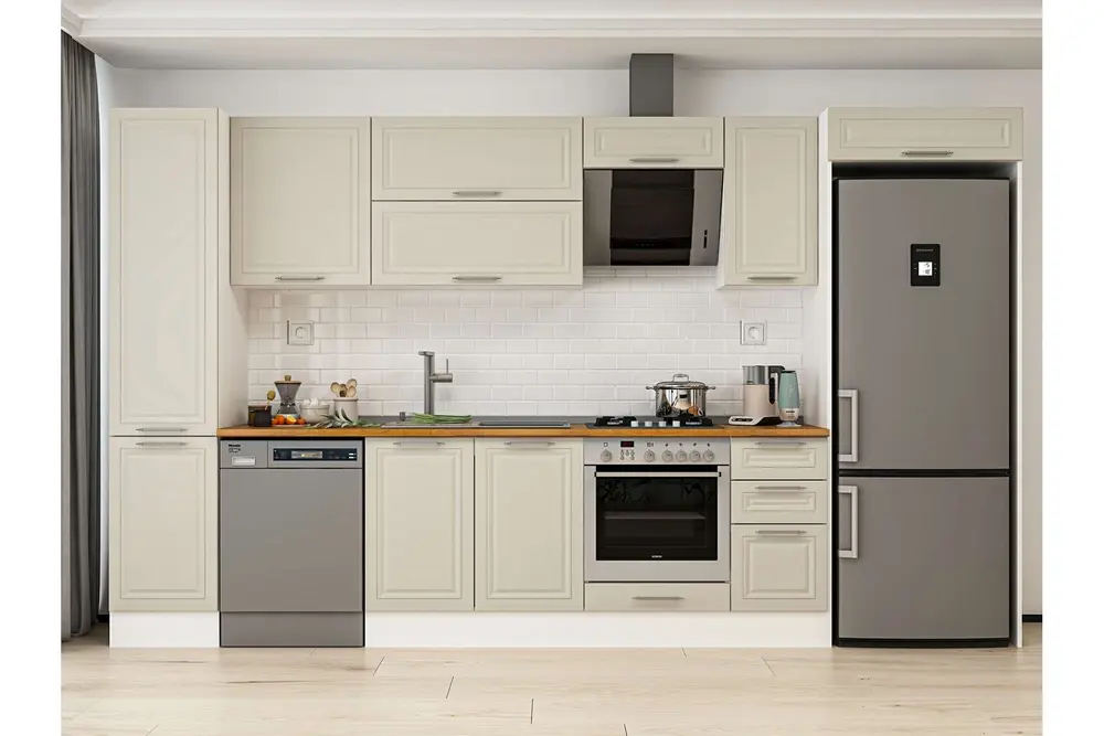 Alvinka 375X222 Cm Klasik Mebran Mutfak Dolabı, Mbb E90B45S40 2 Mebran Kumtaşı Suntalam