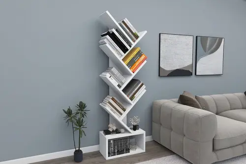 Erine Zikzak Kitaplık, Mat Beyaz, 8 Raflı