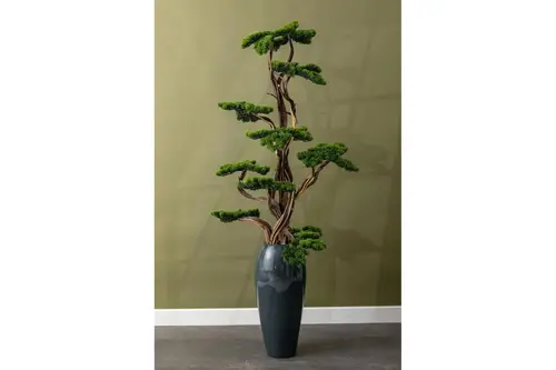 Flora Yapay Bonsai Ağacı, Gri Fiber Saksı, 40 Dal, 200 Cm