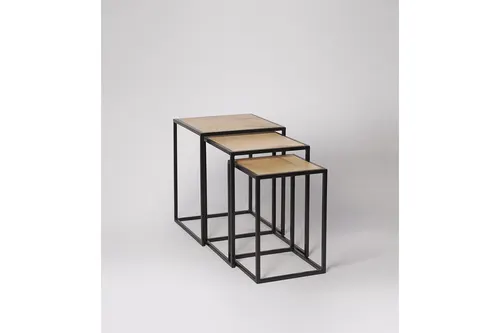 Beck Siyah Metal Ahşap Üçlü Zigon Sehpa