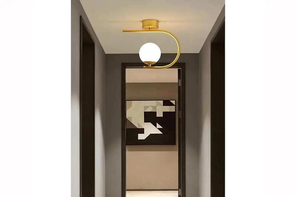 Eskitme Gold Kasalı Avize, Beyaz Camlı