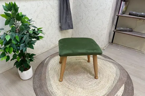 Trend Puf, Yeşil, Naturel Ahşap Ayak