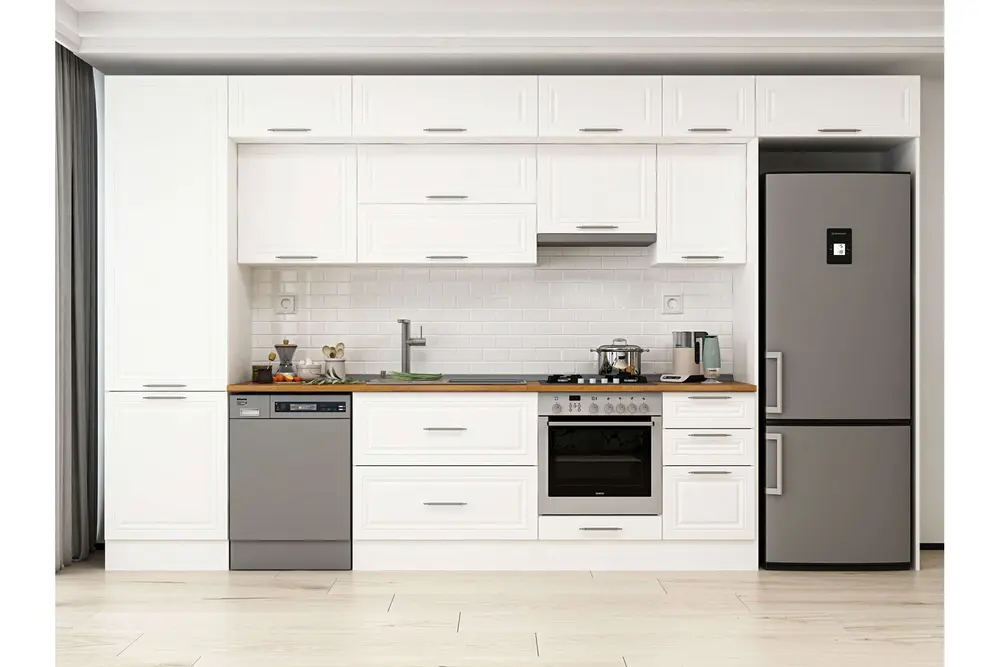 Alvinka 395X240 Cm Klasik Mebran Mutfak Dolabı, Mbb E90B60S45 1 Mebran Beyaz Suntalam
