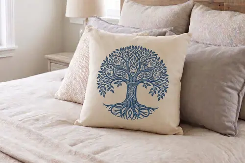 Maki Home Transfer Baskılı Desenli Kırlent Kılıfı, Hayat Ağacı Desenli, 41X41 Cm